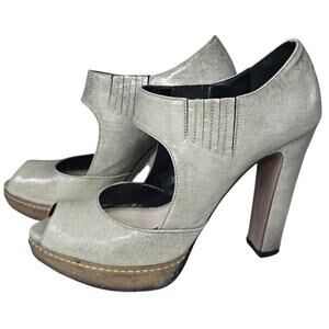 Gray Prada Mary Jane peep toe pumps sz 39.5 /8.5